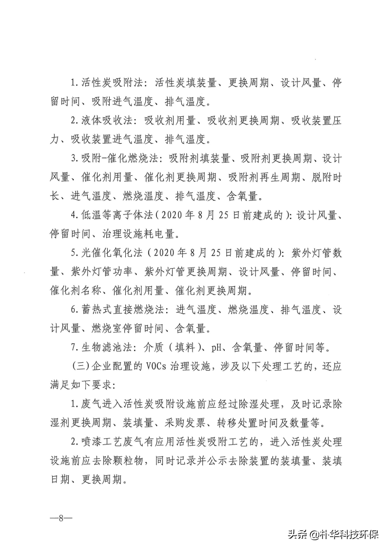 市局发布：各类VOCs治理工艺要求及参数